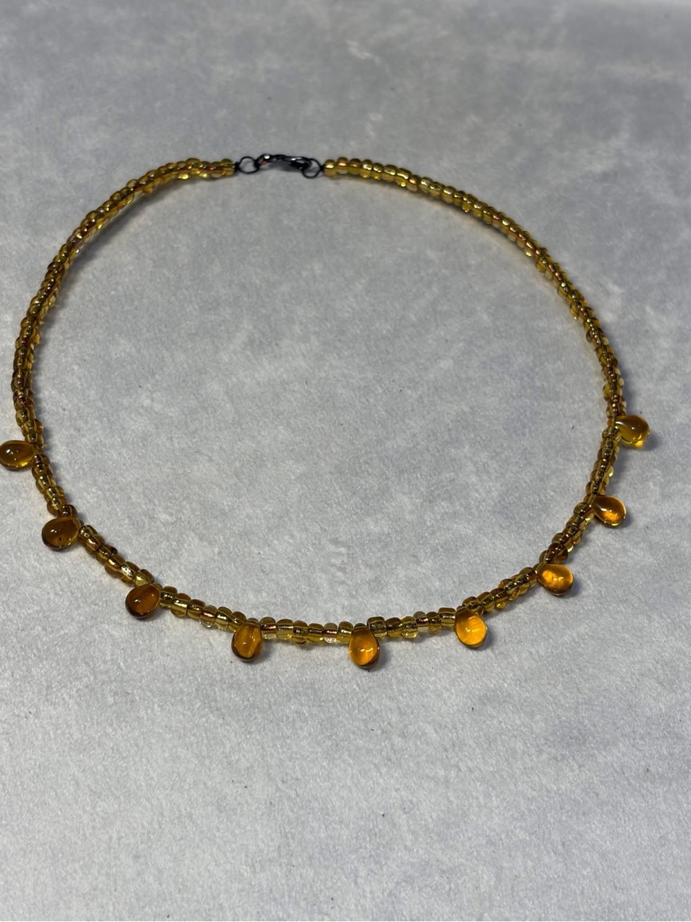 Golden Amber Teardrop Bead Choker Necklace